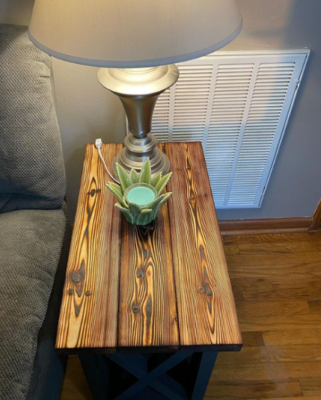 side table made with japanese wood burning technique