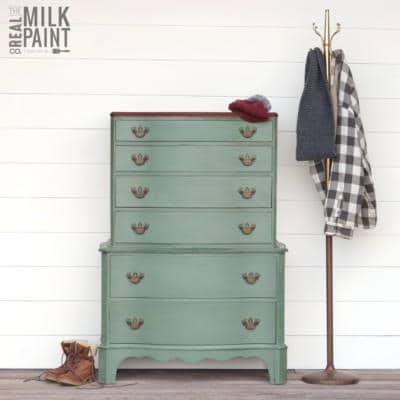 rustic dresser painted with Blue Spruce, Real Milk Paint's Color of the Month