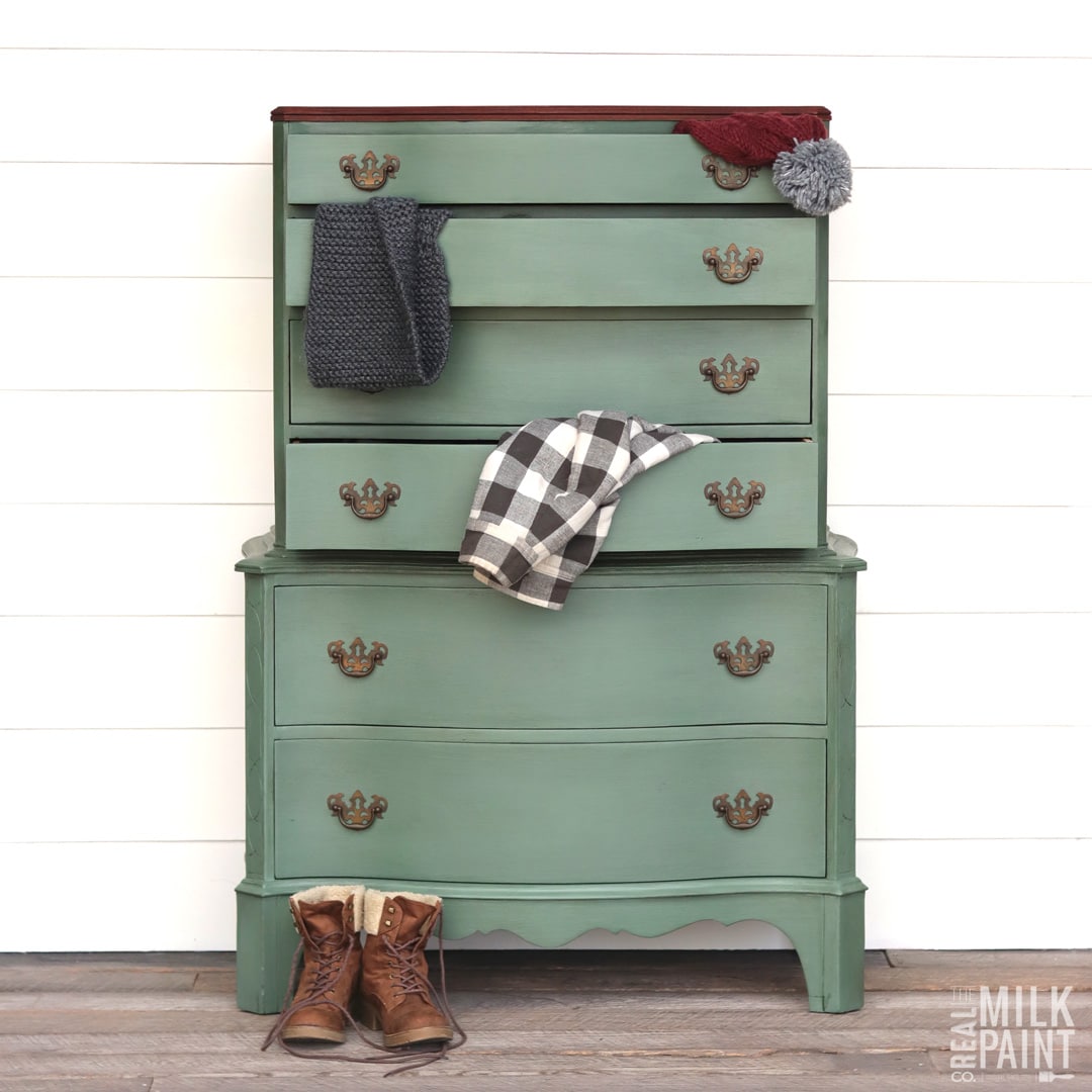 Real Milk Paint's Blue Spruce color of the month dresser