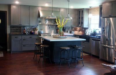 Grey Kitchen Cabinets and Island 