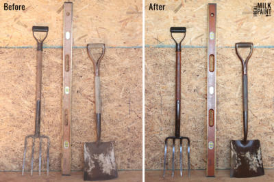 before and after restoring hand tool