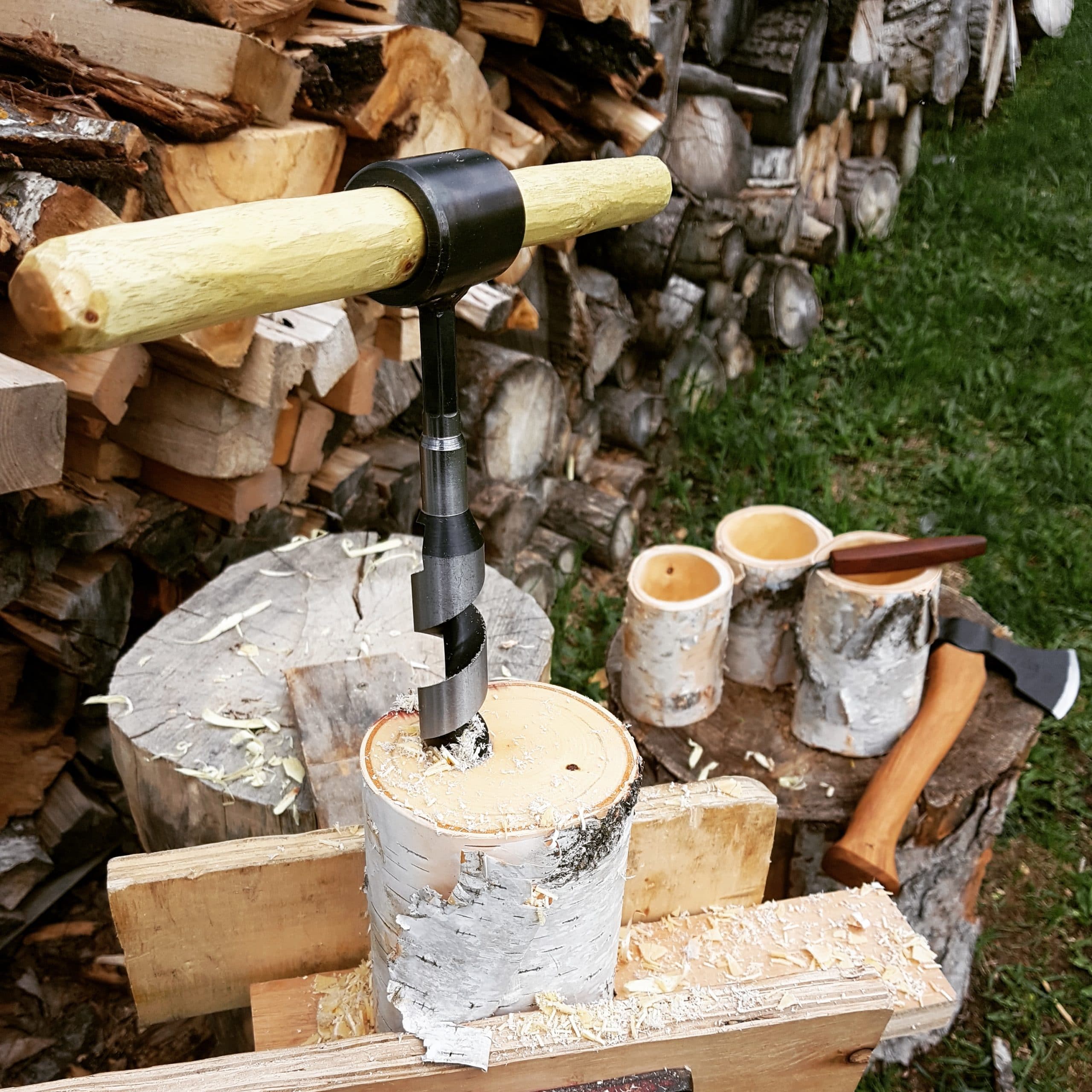 Handmade Drill in Wooden Tree Stub
