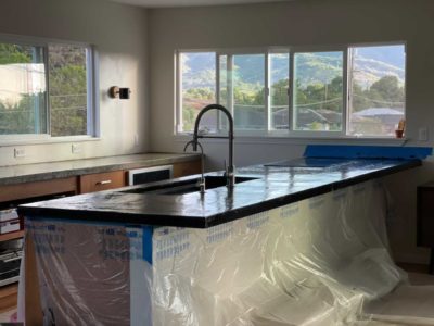 countertops with undermount sink preparing for finish