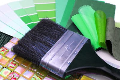 Paint Brush With Green Color Shades and Fabric