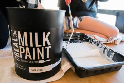 painting baby crib with non-toxic real milk paint