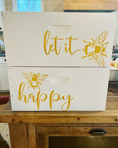 white bee boxes painted with Real Milk Paint