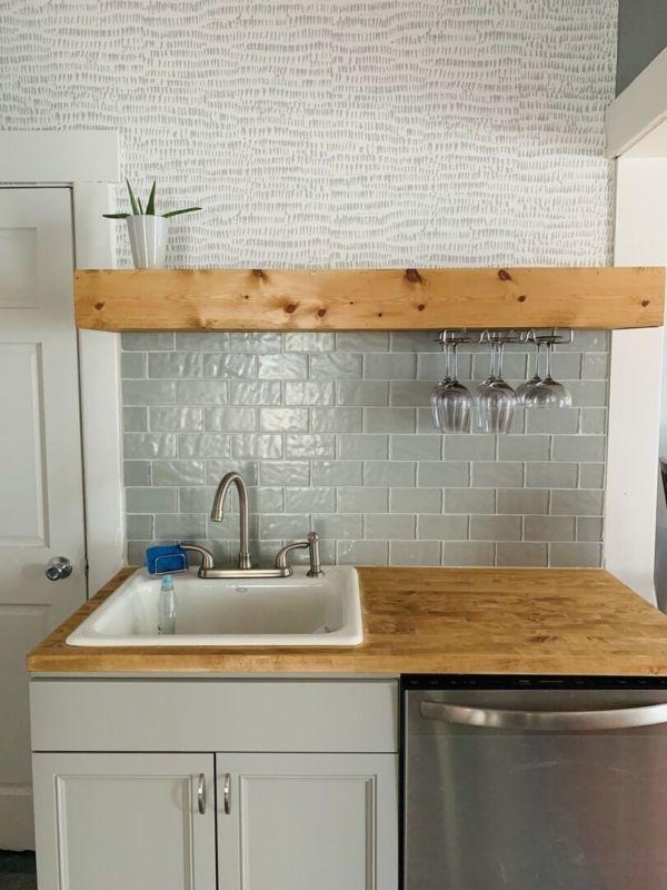 walnut butcher block countertops in kitchen